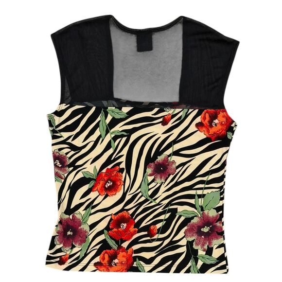 Y2k Suzie In The City Zebra Floral Print Sheer Blouse - Picture 6 of 6